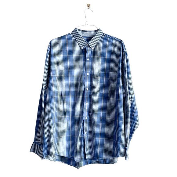 Izod Mens Plaid Non Iron Stretch Long Sleeve Button Down Shirt Blue XL - Picture 1 of 8